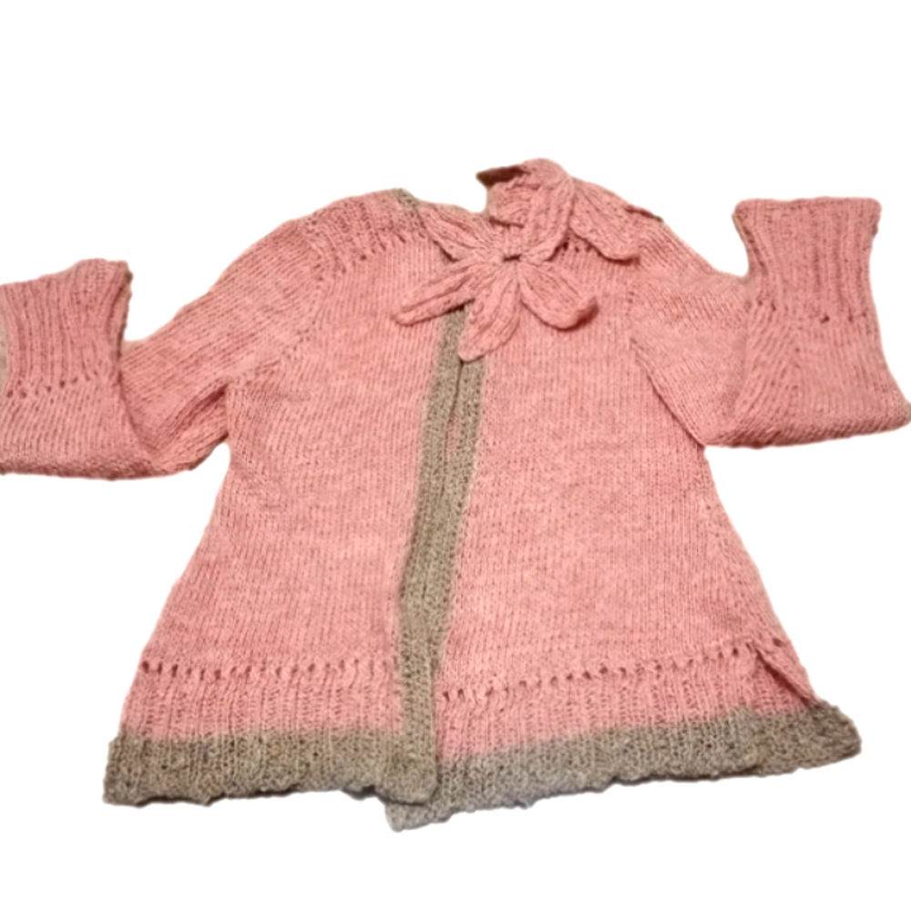 Vintage Handmade Crochet Soft Coral Gray Color Women's  Sweater Crochet Flowers